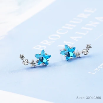 Moda Modra Cirkonij Star 925 Sterling Srebro Stud Uhani Za Ženske funt-srebrni-nakit Majhno Klinov Uhan