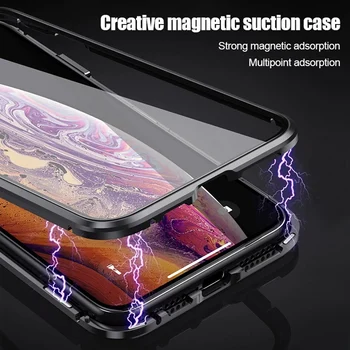 360 Magnetno Ohišje Za iPhone 11 Max Pro XS Max Primeru, Kaljeno Steklo za Varovanje Primeru Za iPhone X XR 6 6s 7 8 Plus SE2 2020 Primeru