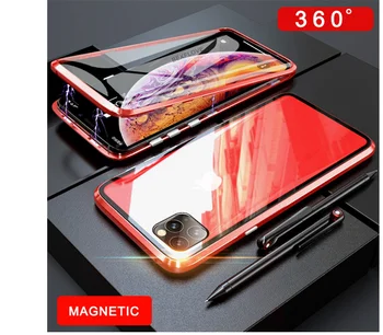 360 Magnetno Ohišje Za iPhone 11 Max Pro XS Max Primeru, Kaljeno Steklo za Varovanje Primeru Za iPhone X XR 6 6s 7 8 Plus SE2 2020 Primeru