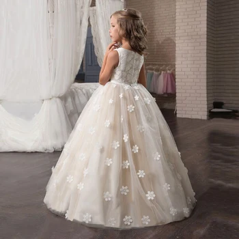 Bele Čipke Cvet Dekle Poročni Obred Oblačenja za Dekleta Princesa Pageant Obleke Teen Dekleta Prvo Sveto Obhajilo Velikost 6-14 Let