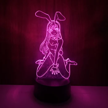 3D, Anime Waifu Mai Sakurajima Led Nočna Lučka za Spalnica Dekor Mai Svetlobe Darilo za Prijatelja Sakurajima Zajček Dekle Led Lučka Anime