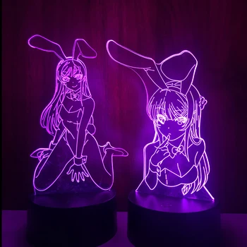 3D, Anime Waifu Mai Sakurajima Led Nočna Lučka za Spalnica Dekor Mai Svetlobe Darilo za Prijatelja Sakurajima Zajček Dekle Led Lučka Anime