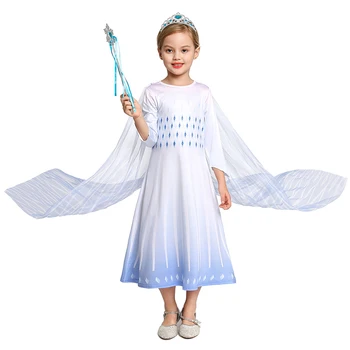 MUABABY Elsa Belo Obleko Otroci Snežinka 2 Princesa Obleke Nov Film, Bleščica Čipke Fancy Kostume Halloween Party Obleke