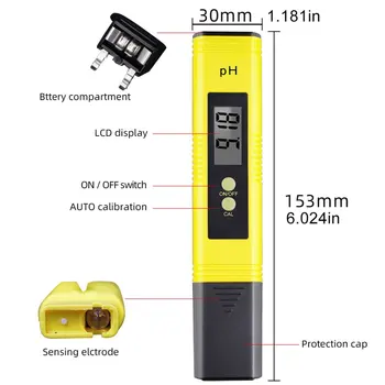 0.01 Digitalni PH Meter Tester Žep Velikost PH Tester Velik LCD Zaslon / za Kakovost Vode, Hrane, Akvarij, Bazen Hydroponics /