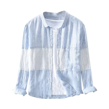 Moške Pomlad Poletje Moda Japonskem Slogu Mozaik Trak Dolg Rokav Visoke Kakovosti Perilo Majica Moški Priložnostne Suh Preprost Top Majica