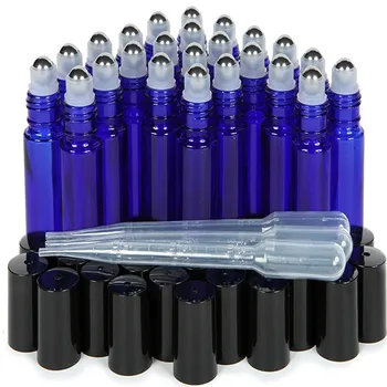 24 X 10 ml, Prazno, Kobalt Modro, 10 ml Stekleno kroglico Bottlesfor Essentia iz Nerjavečega Jekla Valj, Žogice. 3-3 ml Droppers vključeni