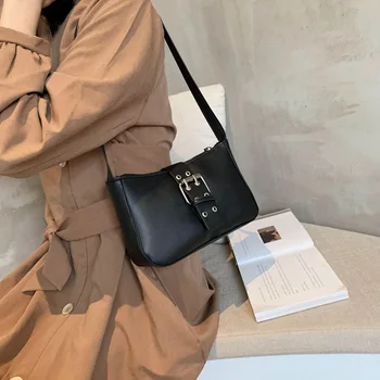 Usnje Sponke Design Pazduho Črne Štruce Vrečko Ženski 2020 Zgodaj Spomladi Nov Slog, ki je Vse-tekmo Messenger Bag Moda
