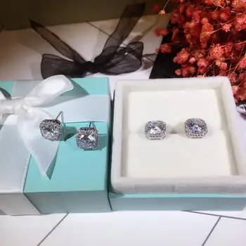 Ustvarjalne Pravi 925 sterling srebro Stud Uhan Simulirani Diamant Nakit Posla Poročni Uhani za Ženske Poročne Stranka Darilo