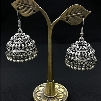 Indija Silver Plated Graviranje Votlega Pernate Uhani, Ročno Kovinsko Kletko Uhani Turčija Tajska Retro Plemenski Uhani Kazahstanski