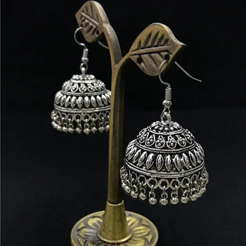 Indija Silver Plated Graviranje Votlega Pernate Uhani, Ročno Kovinsko Kletko Uhani Turčija Tajska Retro Plemenski Uhani Kazahstanski