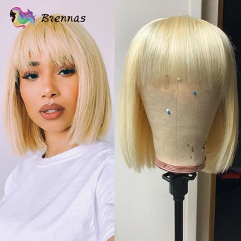 Naravnost Kratek bob lasuljo z šiška Blond 613 barve Glueless Človeških las Lasulje Za Black Ženske Perujski Remy Las stroj, ki lasuljo