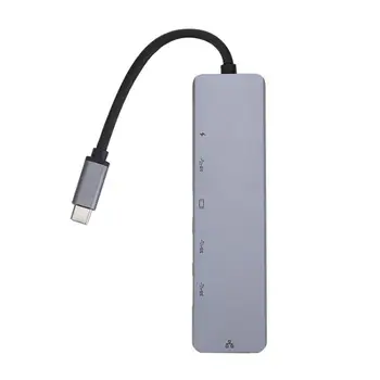USB Docking Station 6 In1 USB-C HDMI, Card Reader RJ45 PD Adapter Za MacBook Samsung Galaxy S9 /S8 / S8+Tip C HUB