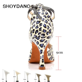 SHOYDANC Žensk latinsko Plesne Čevlje Leopard teksturo PU Ženska Odraslih Poletje Kvadratnih Plesne Čevlje, Sandale z Visoko Peto 90 cm