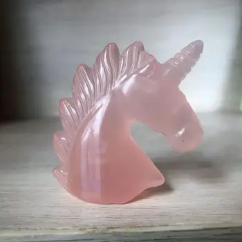 Naravni Rose Pink Quartz Crystal Samorog Carving Konjsko glavo Lobanje Figurin