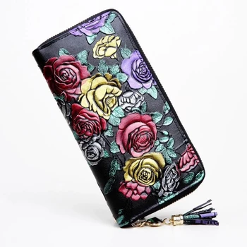 Cvetlični ženske denarnice pravega usnja ženski torbici luksuzne blagovne znamke dolgo ženska, denarnice in denarnice za dvojno zadrgo ženske denarnice sklopka