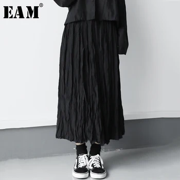 [EAM] Visoko Elastični Pas Black Kratek Naguban Temperament Polovico telesa Krilo Ženske Modni Plima Novo Pomlad Jesen 2021 1X083