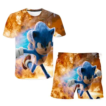 Otroci Set Oblačila Risanka T Srajce Dekle 2020 Sonic T-shirt otroška oblačila tshirt fantje+kratke hlače 2Pcs Teen Dekleta Tee Vrhovi