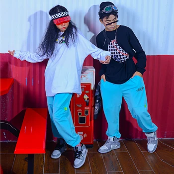 Otrok Hip Hop Plesne Kostume Fantje Dolgo Rokavi Majice Hlače Hiphop Obleko Dekleta Street Jazz Plesna Predstava Oblačila DQS6179