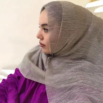 En pc prodaja Navaden sijoče lurex šal,Novo šimrom naguban bleščice muslimanskih gubam hidžab,echarpe foulard femme,vodja las šal sjaal