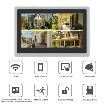 HomeFong Brezžični Video Interkom za Dom IP Video Zvonec Prstnih Odklepanje HD 10 palčni Zaslon na Dotik, Wifi Interkom Sistem Kit