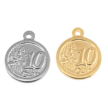 Simsimi ženske kovancev majhen obesek Kovanec čar Funt Elizabeth Euro 10 centov iz Nerjavečega jekla krog čarobne gumbe za ogrlico 10 kos