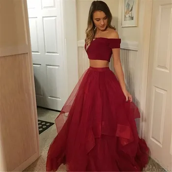Rdeča Dveh Kosov Seksi V Vratu Prom Obleke 2020 Elegantno Burgundija Off Ramo Dolgo, Formalno Stranko Večerne Obleke vestido de gala