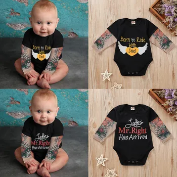 Baby Toddler Otroci Fantje Bodysuit Z Očesa Tatoo Natisnjeni Rokav Cvetlični Tee T-shirt Otrok Hip Hop Rock Baby Toddler Jumpsuit