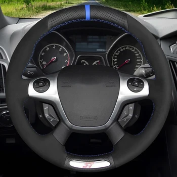 Avto Volan Zajema Ročno sešijejo Mehko Črno Pravega Usnja, Semiša Za Ford Focus 3 ST 2012 2013