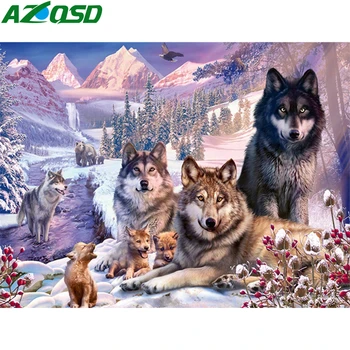 AZQSD Diamond Slikarstvo Kompleti Volk Polni Sveder Ročno Needlework Diamond Vezenje Živali Pozimi Doma Dekor Navzkrižno Šiv