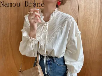 2020 Nov Prihod Votlih Vintage Elegantno Vrhovi Ženske Solid Majica Dolg Rokav Korejskem Slogu Svoboden Bluze Blusas