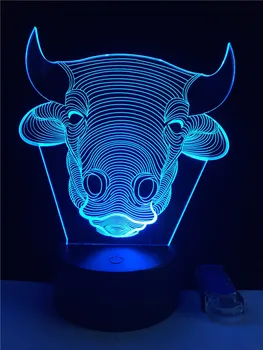 Govedo Bik, Krava 3D Lučka za Osvetlitev LED USB Zbledi Razpoloženje Noč Svetlobe Multicolor Krmilnik Dotik Daljinsko Luminaria Spremeni Tabela Darilo