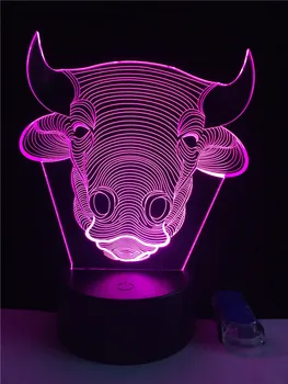 Govedo Bik, Krava 3D Lučka za Osvetlitev LED USB Zbledi Razpoloženje Noč Svetlobe Multicolor Krmilnik Dotik Daljinsko Luminaria Spremeni Tabela Darilo