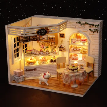 Lesena Lutka Hiša Pohištvo Diy Miniaturni Prahu Kritje 3D Miniaturas Lutke Igrače za Otroke, Darilo za Rojstni dan Torta Dnevnik Ročno