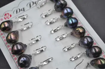 11-12 mm Brazda Kasumi black pearl, ki visijo uhan s925