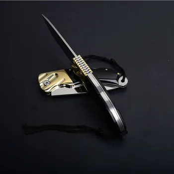 PEGAS 8.6 cm, zložen na prostem manjši lovski nož medenina + rog črn ročaj 58HRC fine vrgel folding nož z najlon rokav