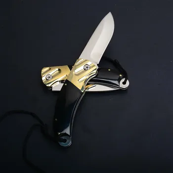 PEGAS 8.6 cm, zložen na prostem manjši lovski nož medenina + rog črn ročaj 58HRC fine vrgel folding nož z najlon rokav