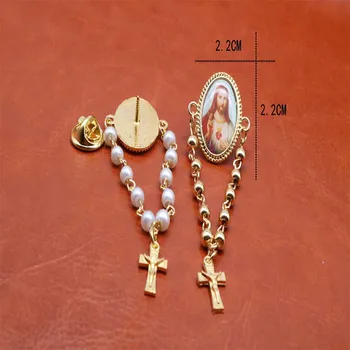Katoliška pearl broška venec broška 12 kos / naključni simbol, pearl venec je jezus križ, broška nakit.