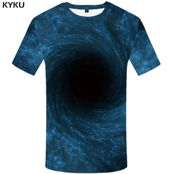 KYKU Galaxy Tshirt Moški Modra Prostor Majica Hip Hop Tee Kul 3d T-shirt Anime Obleko Punk Rock Mens Oblačila Poletje Kratek Rokav
