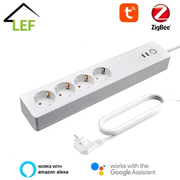 Zigbee Smart Power Trakovi EU Pametne Moči Bar Več Vtičnice, Podaljšek Kabel z 2 USB in 4 AC Svečke za Tuya