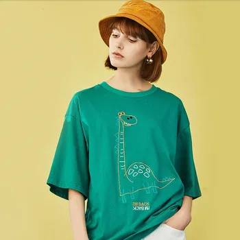Toyouth Poletje Krog Vratu Ins Modi Priložnostne Bombažne Vezenine Dnom Vrhovi Kratek Rokav T-shirt Za Ženske Ženski Dekle