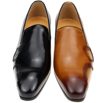 Moški čevelj 2020 Pravega usnja obleko čevlje loafer sapato socialni urad loafers kick black brown Ročno značilno nit