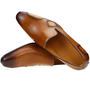 Moški čevelj 2020 Pravega usnja obleko čevlje loafer sapato socialni urad loafers kick black brown Ročno značilno nit