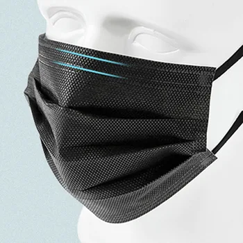 10/50/100/200/500Pcs Black Medicinske Masko Kirurške Maske Non-woven 3-Slojna Usta Masko za Enkratno uporabo Bombaž Usta Maske