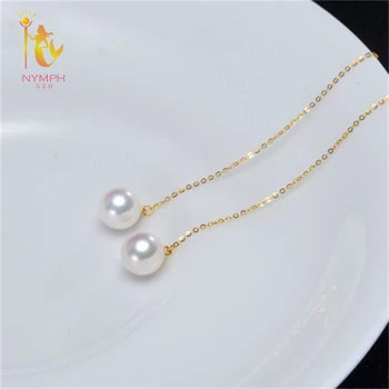 NIMFA pravi Akoya sea pearl uhani visijo,7-7.5 mm popolnoma okrogle 18K zlato uhani najboljše darilo za ženske ED0401