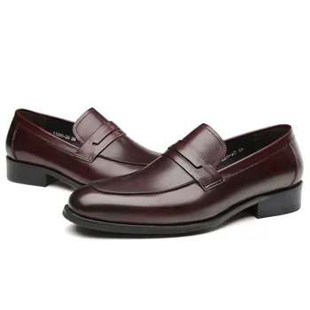 Moški usnjeni čevlji poslovno obleko obleko, čevlji za moške blagovne znamke Bullock pravega usnja, črna slipon poroko mens čevlji Phenkang 2020
