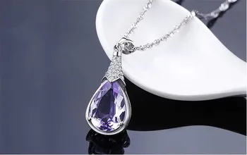 925 sterling srebro vroče prodati, vijolični kristal ženske'pendant ogrlice nakit ne zbledi ženske kratke verige darilo za rojstni dan