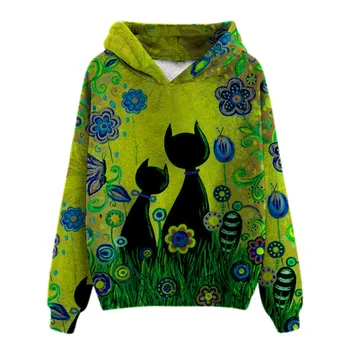 Pozimi Živali Pulover Ženske, Svoboden Velikosti 3d Mačka Tiskanje Plus Žamet Pulover Ženske Priložnostne Sweatshirts 2020