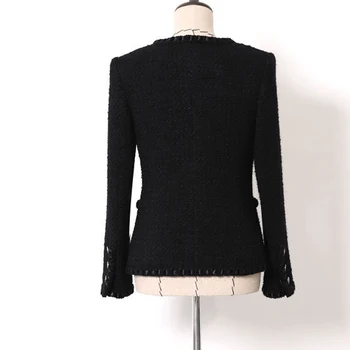 Črna tweed ženske jakna pomlad / jesen / zima volnene plašč nove Volne klasičen suknjič Poslovne ženske enodelne jakna