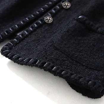 Črna tweed ženske jakna pomlad / jesen / zima volnene plašč nove Volne klasičen suknjič Poslovne ženske enodelne jakna