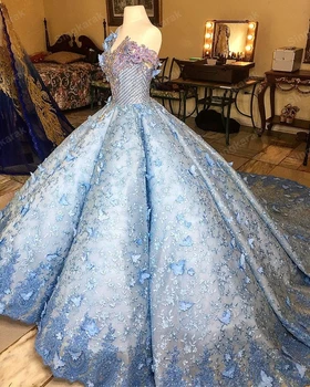 Nov Prihod Modro Nebo, Princesa Quinceanera Obleke 2021 Luksuzni Posla Sladko 15 16 Obleko Žogo Obleke Maturantski Halje Poročni Butik